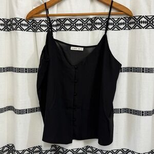Cotton On Black Button Front Cami M‎ Spaghetti Strap Top Minimalist Chic Flaw